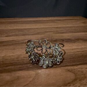 Mia‎ Collection Floral Silver Cuff Bracelet with Rhinestones